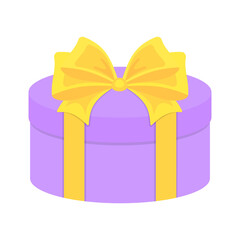 Gift box with ribbon. Color vector illustration in cartoon flat style. PNG with transparent background.	