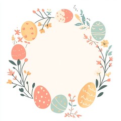 A vibrant Easter-themed vector background featuring colorful eggs, bunnies, and flowers, perfect for festive designs and decorations.

