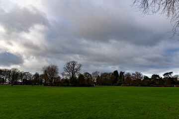 Grey clouds over West Park in Wolverhampton, West Midlands, UK