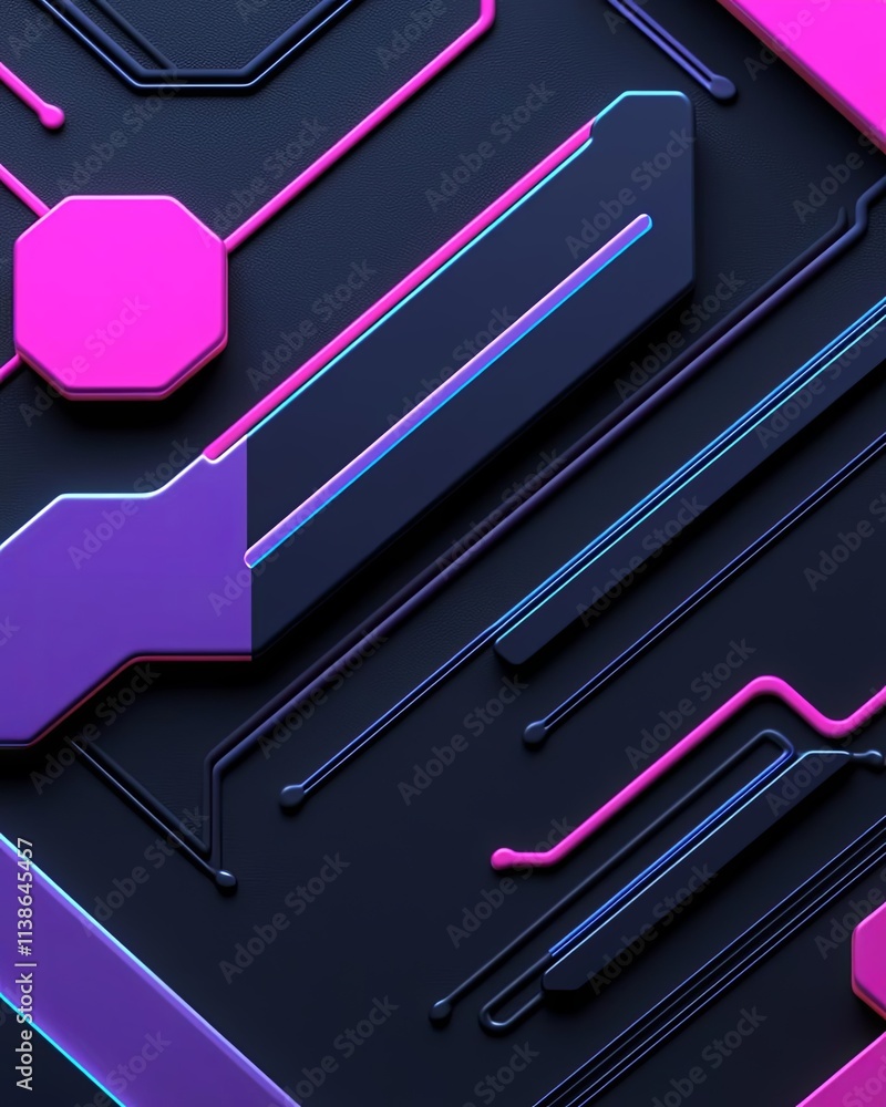 Poster a vibrant abstract background showcasing modern circuit patterns in pink and purple tones.