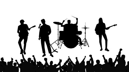 Silhouette of a band on a concert stage and audience.