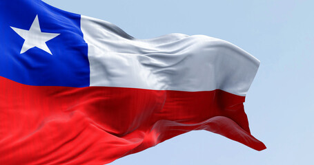 Close-up of Chile national flag waving in the wind