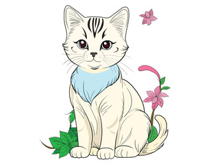 cat with a flower vector illustration