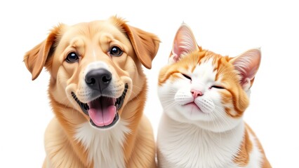 Pets day national cat and dog, art video illustration isolated on white background