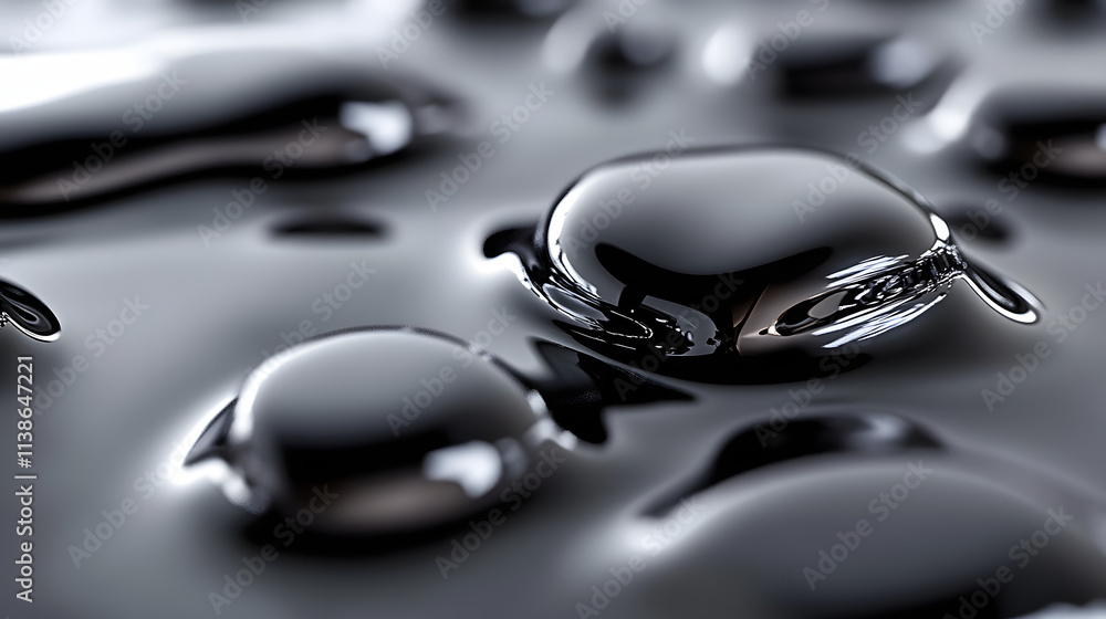 Poster a macro shot of reflective glass bubbles on a glossy black surface, creating a futuristic and abstra