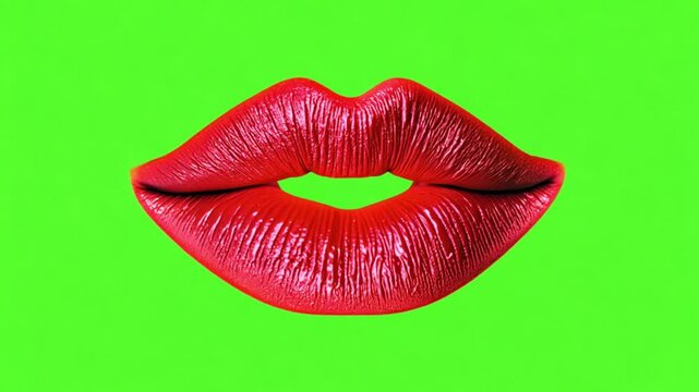Red lip Kiss mark emoji animated on a green screen 4k video. Lips animation chroma key