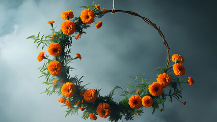 Floral hoop wreath with orange flowers