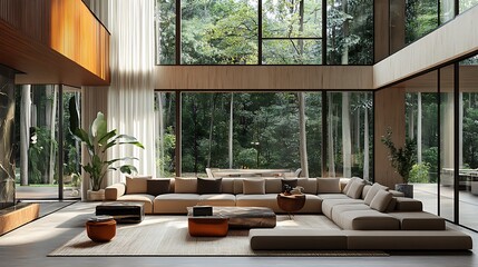 Obraz premium Beautiful Modern Living room Interior with furniture's ,mockup frame , posters, wall -3d Rendering