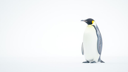 Fototapeta premium Single penguin standing alone on a clean, white background, isolated and centered
