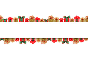 Seamless pattern of gift boxes. New Year and Christmas seamless border.