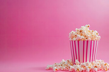Delicious popcorn on background. Cinema and entertainment concept. Movie night with popcorn. Cheese and caramel popcorn. Delicious appetizer, snack. Place for text. Copy space.Banner 