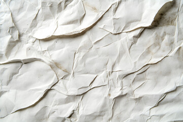 Fototapeta premium Detailed close-up of wrinkled and creased white paper with subtle dirt marks, ideal as a background or design element. .