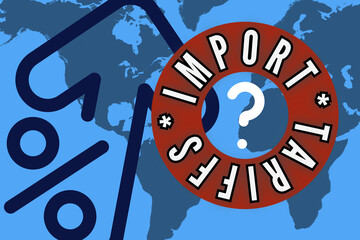 concept of proposed percent increase in import tariffs tariff with world map in background