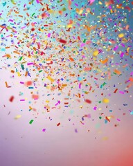 Colorful confetti falling against a soft pastel background, creating a festive and joyful atmosphere.