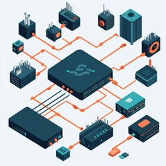 Obraz premium An abstract representation of interconnected devices showcasing modern technology and networking systems.