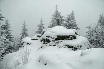 Winterwanderung durch den Thüringer Wald bei Oberhof und dem Kanzlersgrund bei winterlichen Wetter - Thüringen - Deutschland