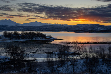 Sunrise at a winter norwegian country, Norway