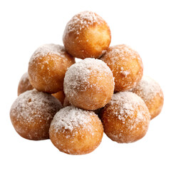 fried cake donut holes with sugar on transparent background