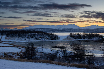 Sunrise at a winter norwegian country, Norway