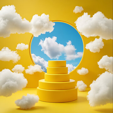 Yellow Product Display  Sky View  Clouds  Platform  Stage  Showcase  Presentation  Mockup