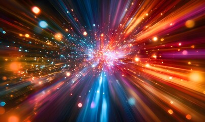 Obraz premium long exposure photograph showing bursts of colored light trails representing data