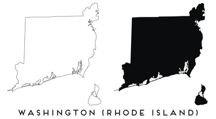 Washington County, Rhode Island map outline and black silhouette vector