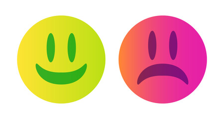 Vector set icons of face with positive and negative emotions. Vector set  banners of smiles face in trendy colors.