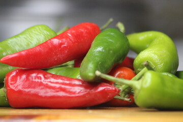 Green and Red Peppers Close Up