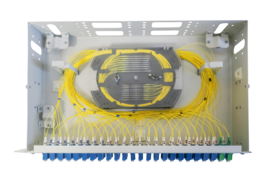 patch panel with optical fibers for high-speed data transmission