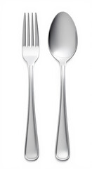 Silver fork and spoon on white background