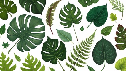 High-Resolution Collection of Fresh Green Leaves in Various Shapes