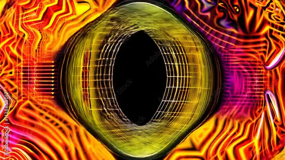 Poster abstract animation showcases a colorful neon tunnel expanding and contracting, forming a mesmerizing