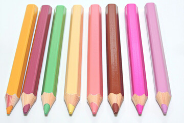Colorful collection of pencils arranged neatly