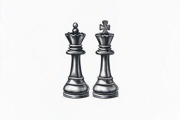 Fototapeta premium King and queen chess pieces, hand-drawn illustration.