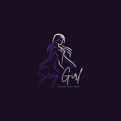 Elegant Silhouette Sexy Woman Logo Stylish Ink Drawing Vector Illustration