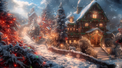 Naklejka premium Festively decorated christmas village