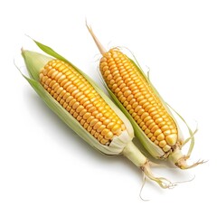 Two Fresh Corn on the Cob, Isolated on White Background
