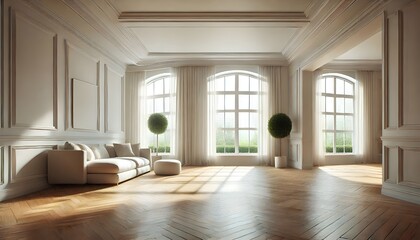 Spacious Living Room with Arched Windows