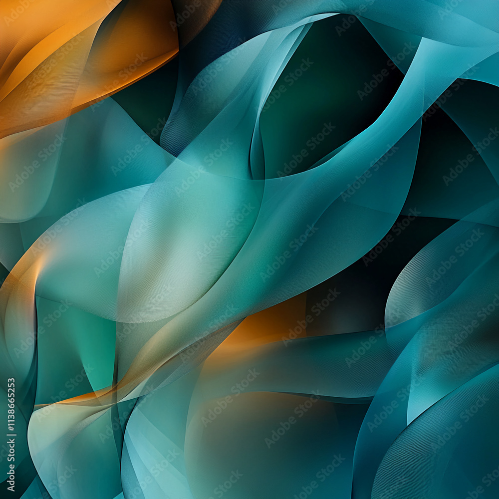 Poster colorful abstract waves blend turquoise and orange creating a dynamic visual texture in a contempora