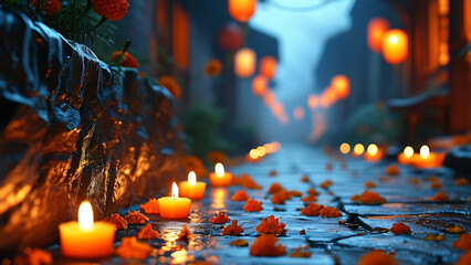 Romantic lantern lit street at night