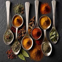 spices and herbs on a wooden table