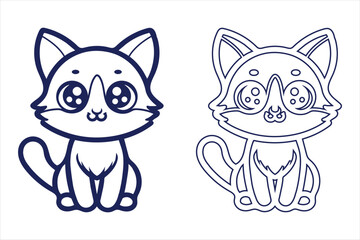 Adorable cartoon cat vector in black outline and filled style