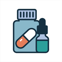 Simple icon of a medicine bottle with a pill vector icon illustration
