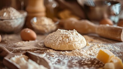 Fototapeta premium Rustic baking scene with fresh dough and ingredients