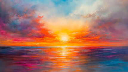 Fototapeta premium Stunning sunset over the tranquil ocean, painting the sky in vibrant hues of orange and pink