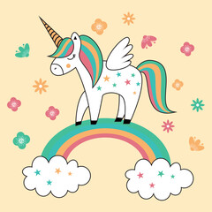 CUTE UNICORN FLY AND RAINBOW COLORFUL