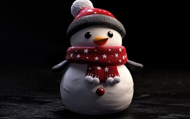 3D cute Snowman on black background