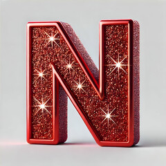 red 3d letter n in glitter texture isolated on white background