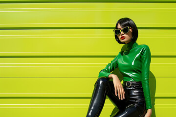 Naklejka premium retro mod style, dressed in retro s mod style with shiny patent leather pieces