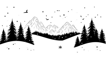 Pine trees in a snowy mountain landscape, Plant Digital Art